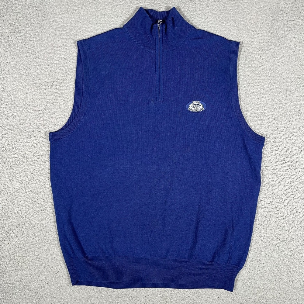 Polo Ralph Lauren Vest Mens Medium Blue 100% Merino Wool 1/4 Zip‎ Golf Pullover